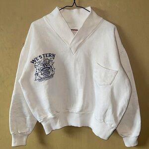Vintage ‘50s ‘60s Cropped Fit Western University Pocket V Sweater Pullover Crew